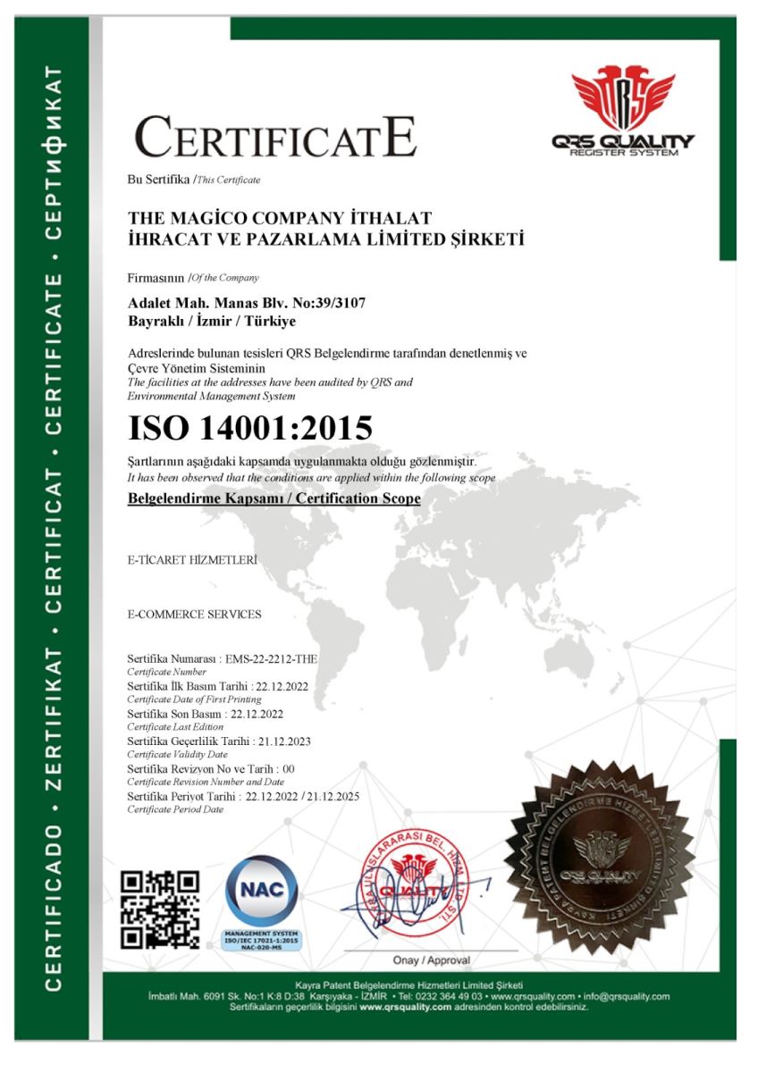 Magico Cielo ISO 14001:2015 Belgesi