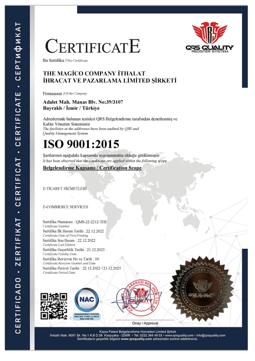 Magico Cielo ISO 9001:2015 Belgesi